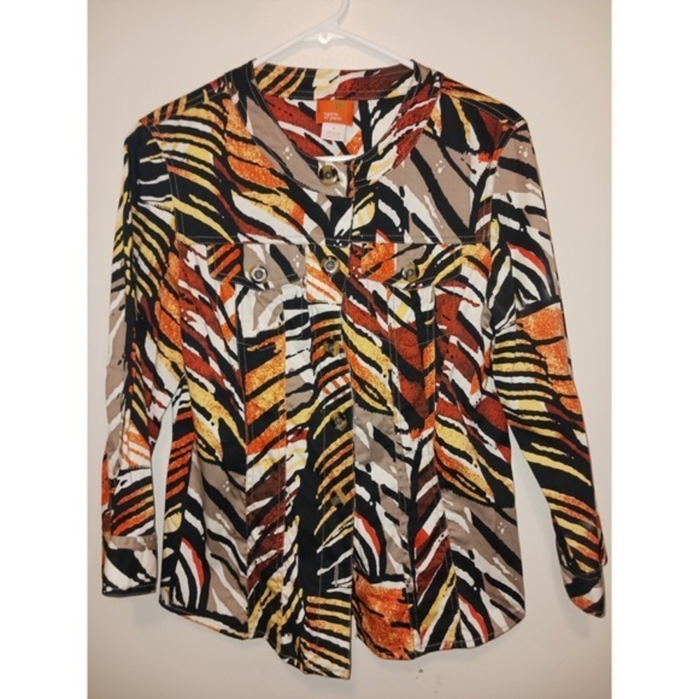 Hearts Of‎ Palm Sz 8 Womens Jungle Print Button Down Blazer Jacket W/ Pockets